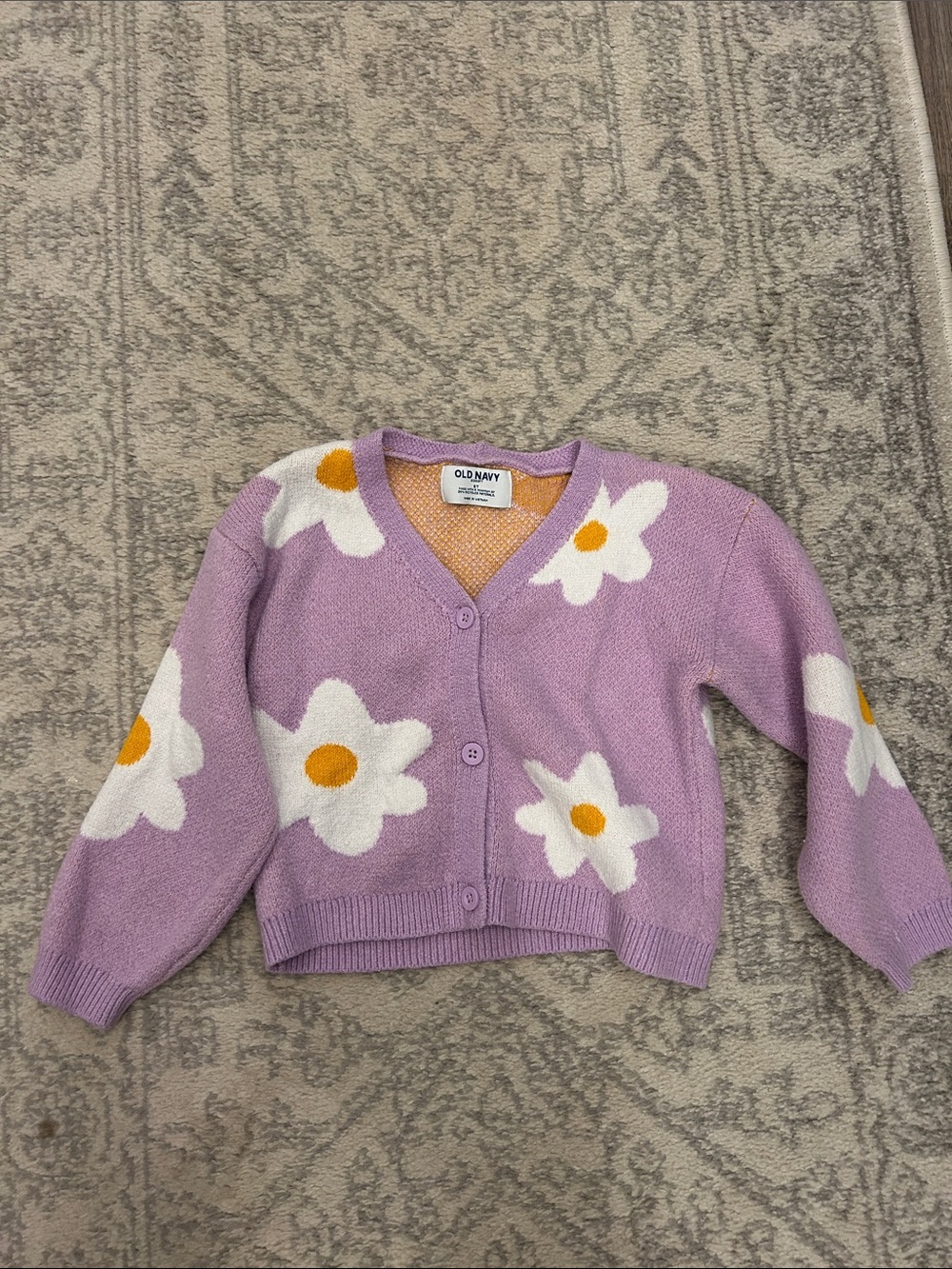 Old Navy Lavender Daisy Knit Button-Up Cardigan